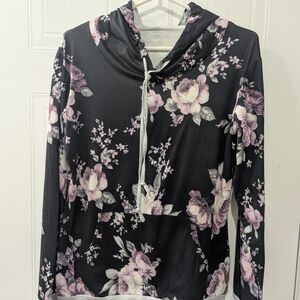 Floral Black and Pink Women's Hoodie